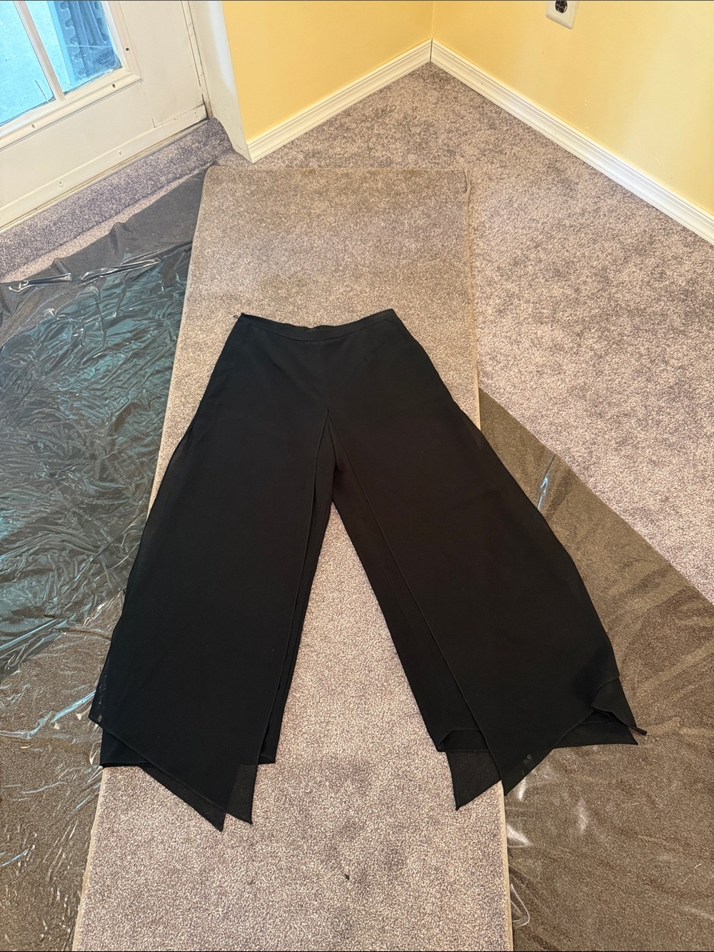 Black Wide-Leg Split Hem Palazzo Pants